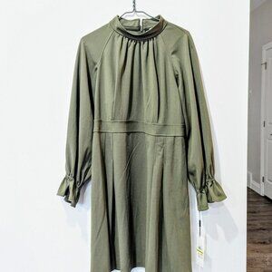 NWT Calvin Klein Olive Green Modest Fashion Dress Women's M Cottagecore